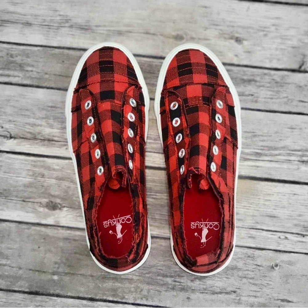 Corky’s Babalu Red Plaid Canvas Sneakers